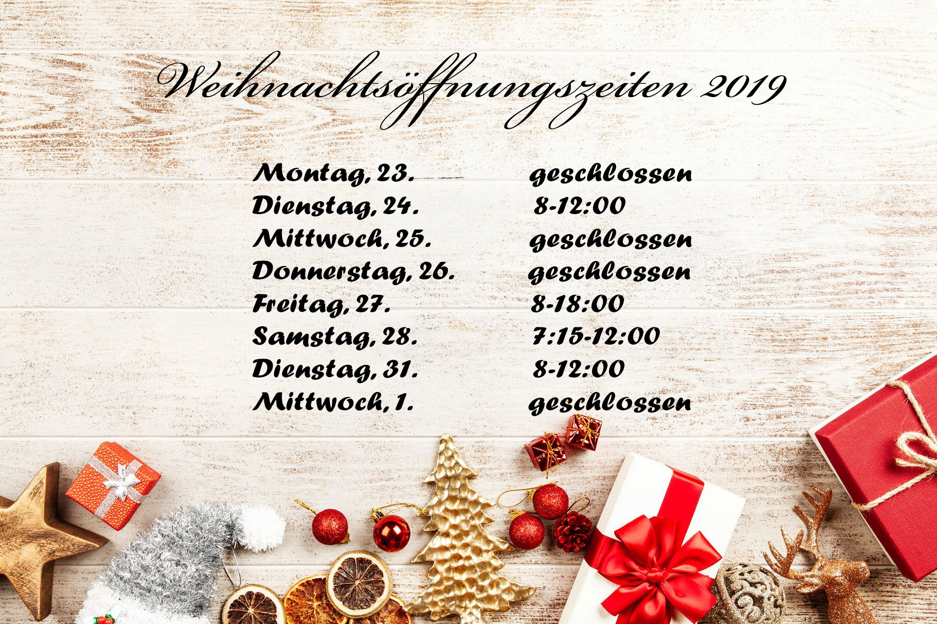 Weihnachtsöffnungszeiten 2019 Salon PflegerReiter